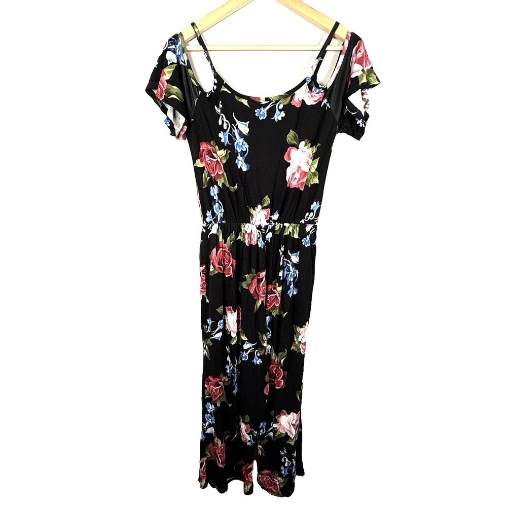 Anthro Caution To The Wind Womens Cold Shoulder Jumpsuit Romper Black Floral S